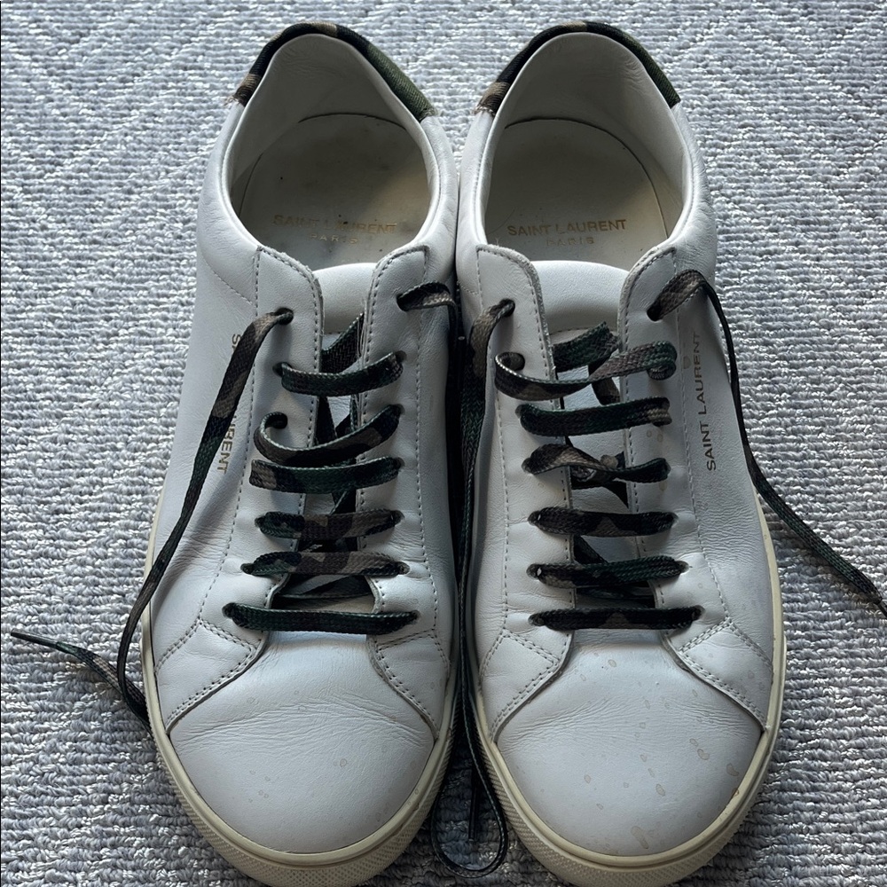 Saint Laurent White and Black Leather Sneakers camo